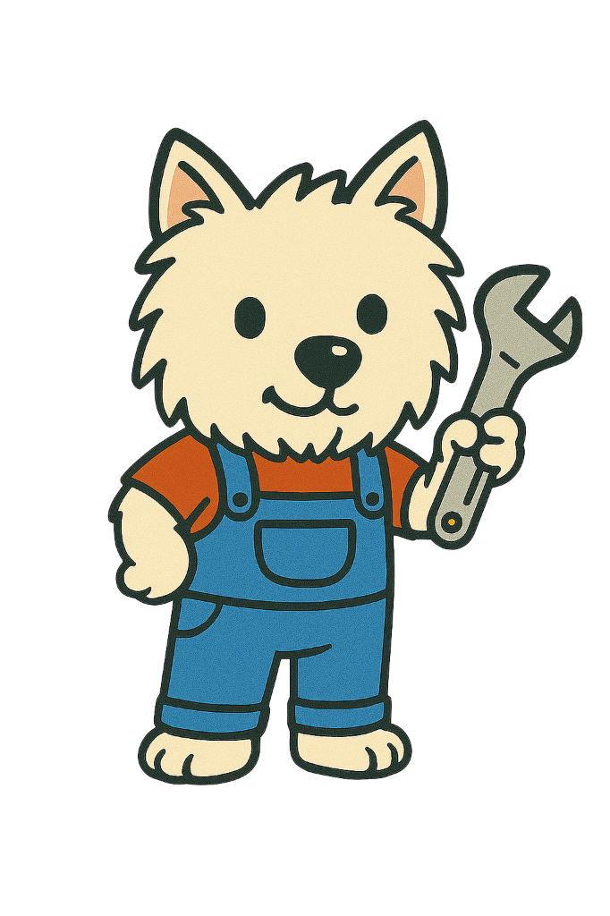 Mascote amigável do site Minhas Ferramentas Online segurando uma chave de fenda e uma calculadora